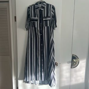 midi maxi shirt dress, with pockets! Satiny smooth, drapes beautifully